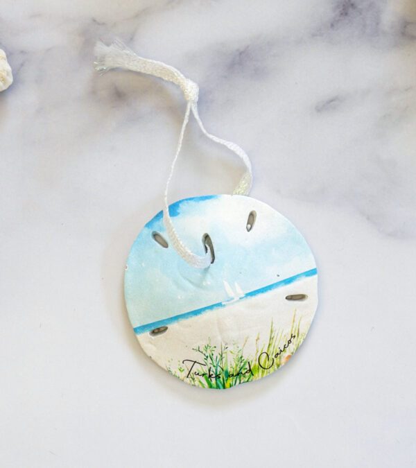 Turks & Caicos hand painted beach scene sand dollar ornament