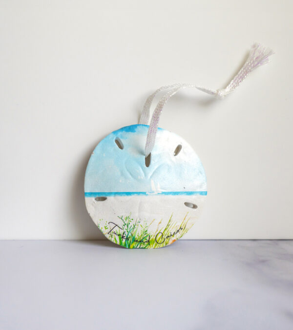 Turks & Caicos hand painted beach scene sand dollar ornament