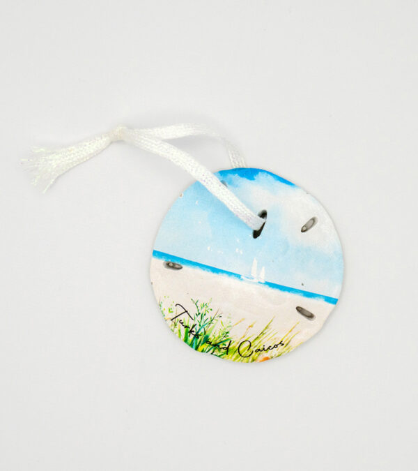 Turks & Caicos hand painted beach scene sand dollar ornament