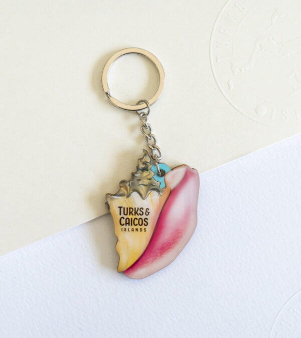 Turks & Caicos wooden conch shell keychain