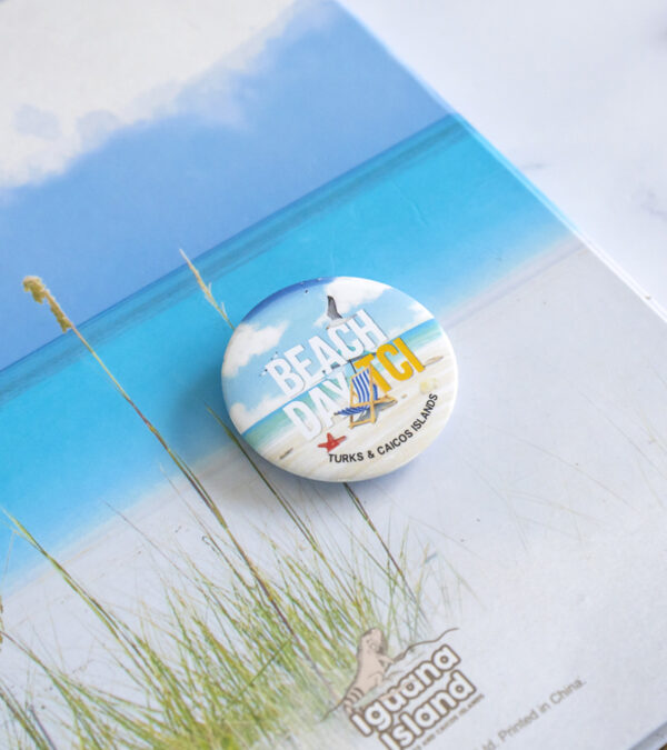 Beach day TCI button pin