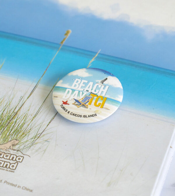 Beach day TCI button pin