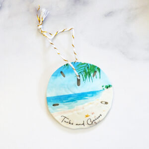 Beach scene Turks & Caicos sand dollar ornament