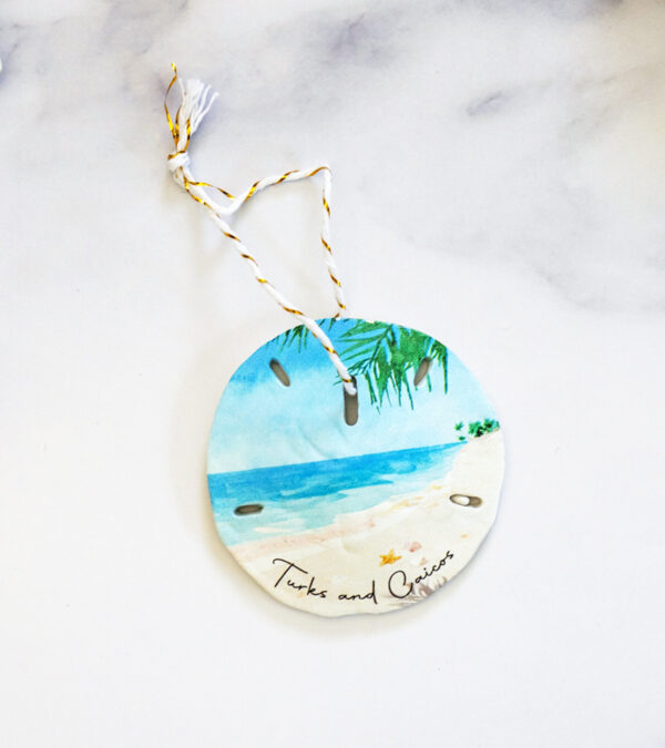 Beach scene Turks & Caicos sand dollar ornament