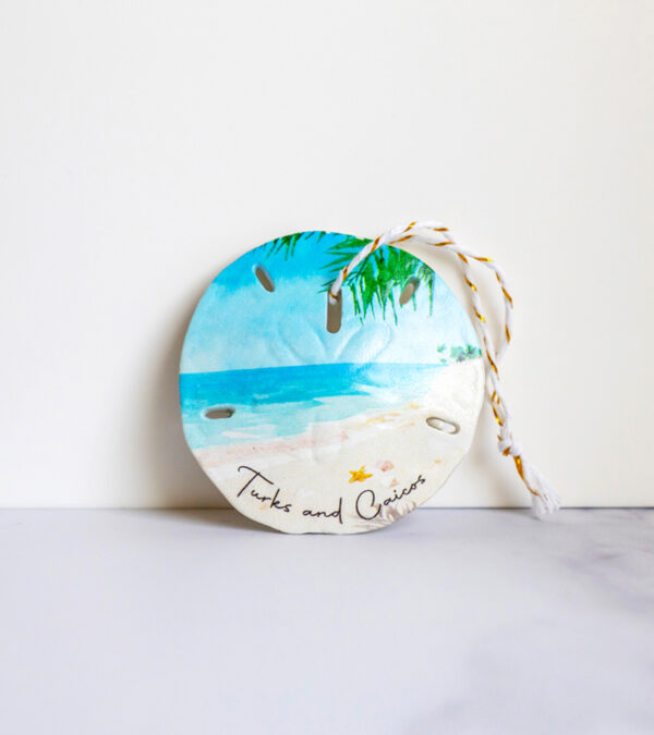 Beach scene Turks & Caicos sand dollar ornament