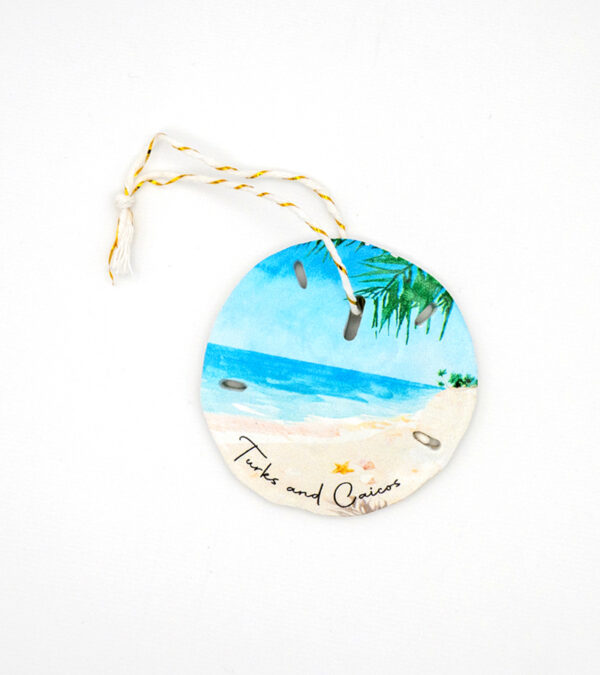 Beach scene Turks & Caicos sand dollar ornament