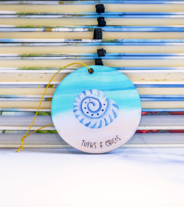 Turks & Caicos blue shell wooden ornament