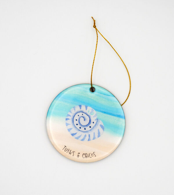 Turks & Caicos blue shell wooden ornament