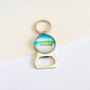 Turks & Caicos beach scene glass keychain bottle opener