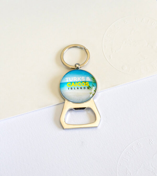 Turks & Caicos beach scene glass keychain bottle opener