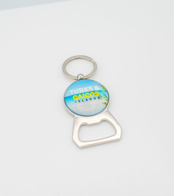 Turks & Caicos beach scene glass keychain bottle opener