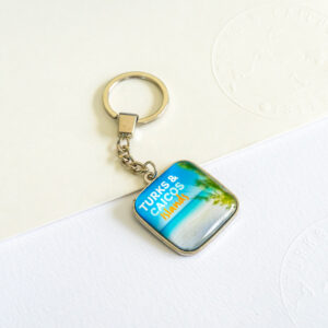 Turks & Caicos beach scene glass keychain