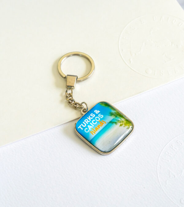 Turks & Caicos beach scene glass keychain