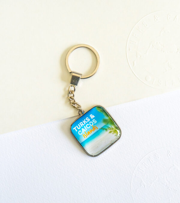 Turks & Caicos beach scene glass keychain