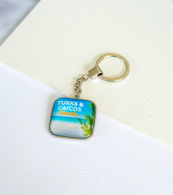 Turks & Caicos beach scene glass keychain