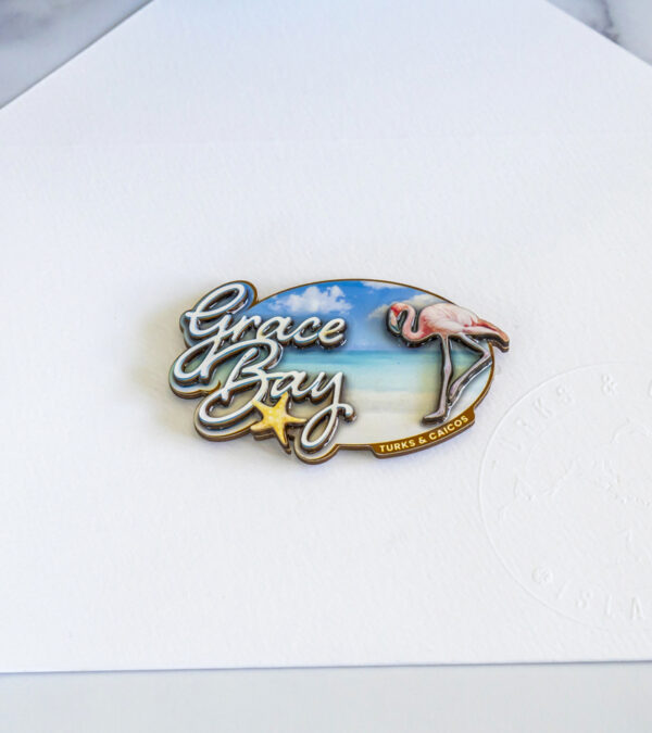 Grace Bay wooden 3D magnet with flamingo