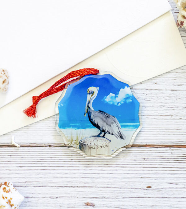 Turks & Caicos brown pelican acrylic ornament