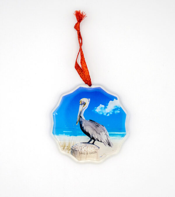 Turks & Caicos brown pelican acrylic ornament