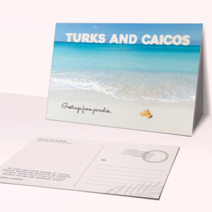 Turks & Caicos beach with conch shell postcard