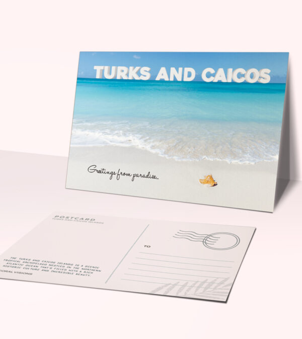 Turks & Caicos beach with conch shell postcard