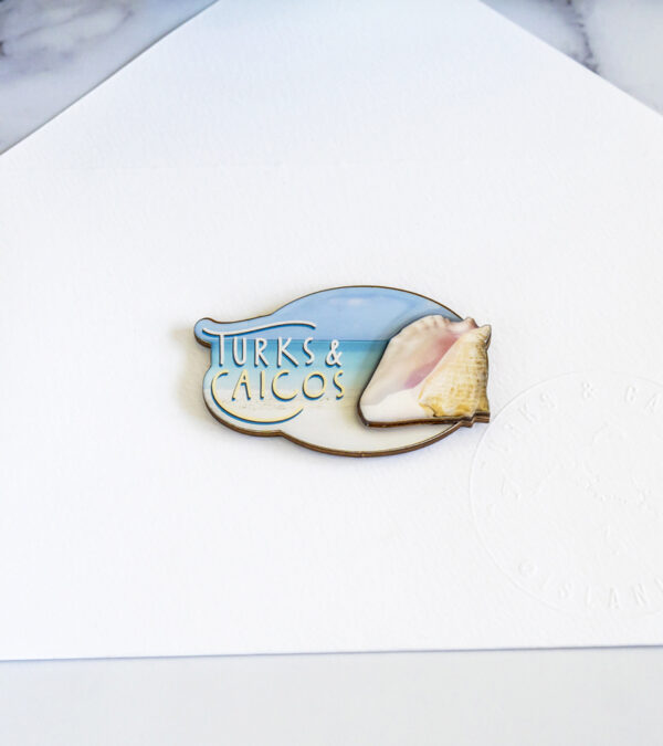 Turks & Caicos conch shell wooden 3D fridge magnet