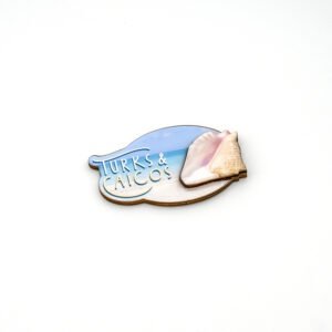 Turks & Caicos conch shell wooden 3D fridge magnet