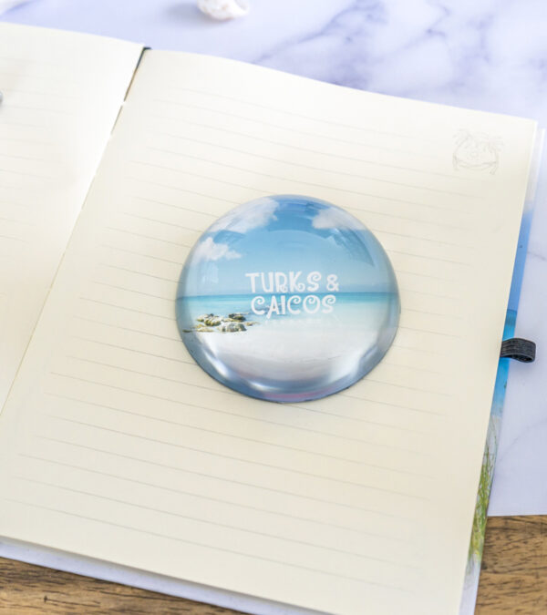 Turks & Caicos beach scene glass paperweight