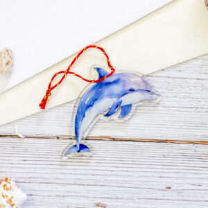 Watercolour Turks & Caicos dolphin shape acrylic ornament