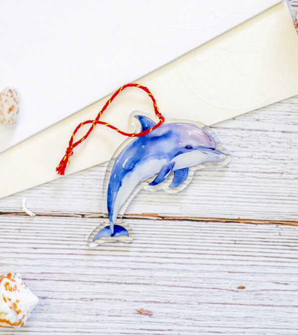 Watercolour Turks & Caicos dolphin shape acrylic ornament