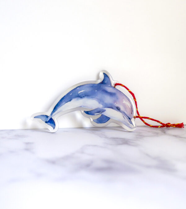 Watercolour Turks & Caicos dolphin shape acrylic ornament