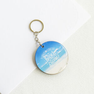 TCI beach please wooden keychain