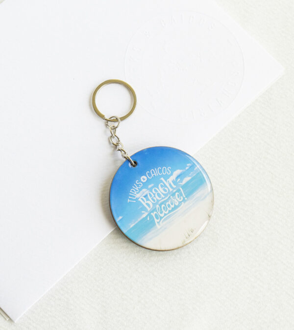 TCI beach please wooden keychain