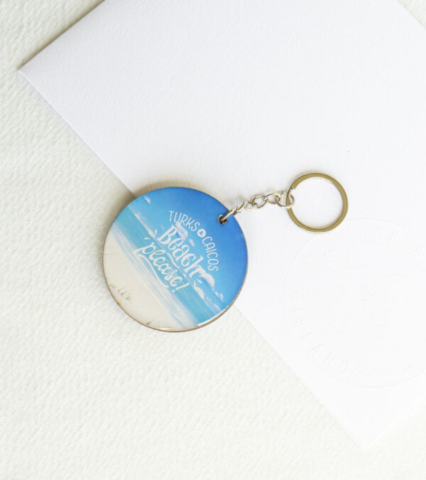 TCI beach please wooden keychain