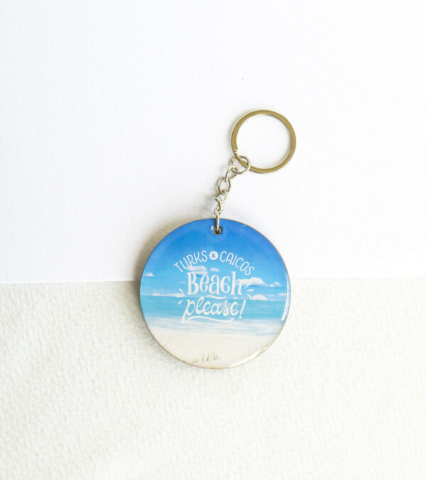 TCI beach please wooden keychain