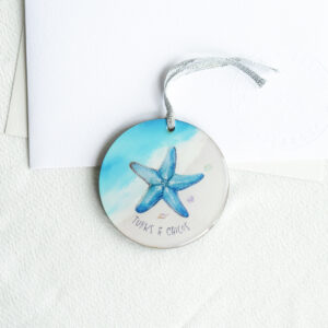 TCI blue starfish wooden ornament