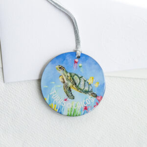 TCI turtle in coral wooden ornament