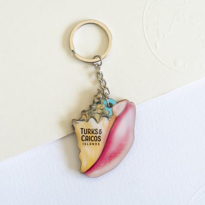 Turks & Caicos wooden conch shell keychain